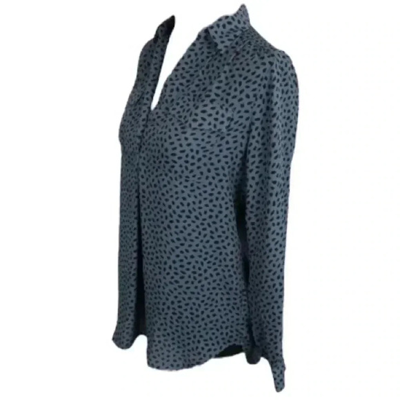 Ann Taylor Blue Animal Print Poppy Long-sleeve Blouse Top - Picture 1 of 7